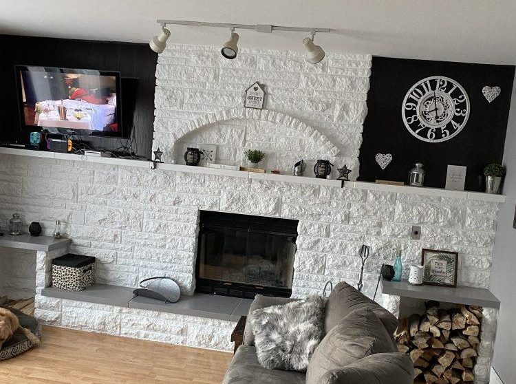 Repainted brick around fireplace
