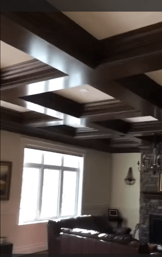 Painted ceiling with oak bulkhead